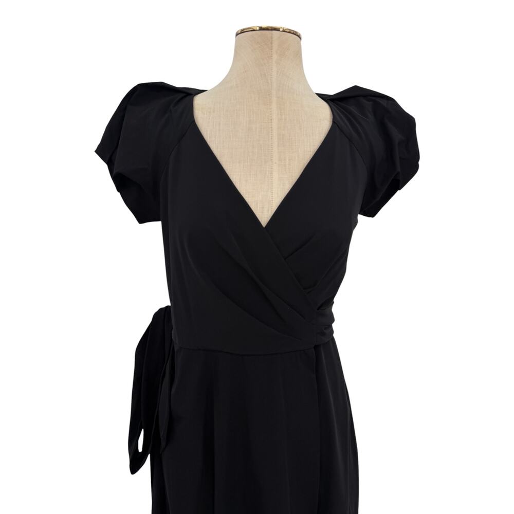 Diane Von Furstenberg Peyton Wrap Dress Puff Sleeve Knee Length Black 4 - Picture 2 of 12